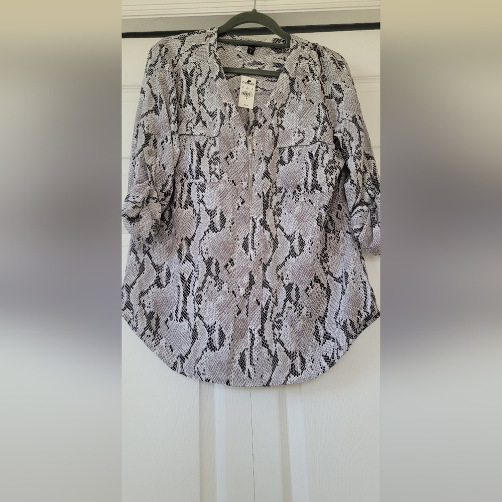 Express Gray Polo Collar Button Down Shirt